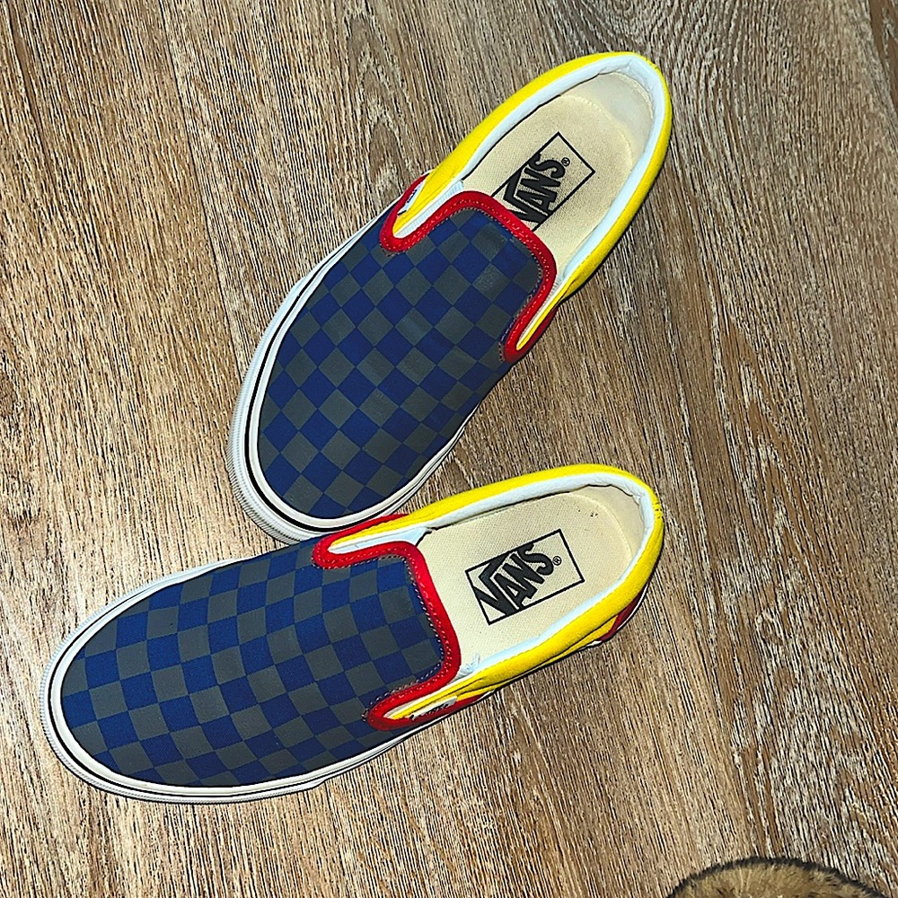 Multi colored, checkered Vans.  Great condition, worn only a handful of times.
